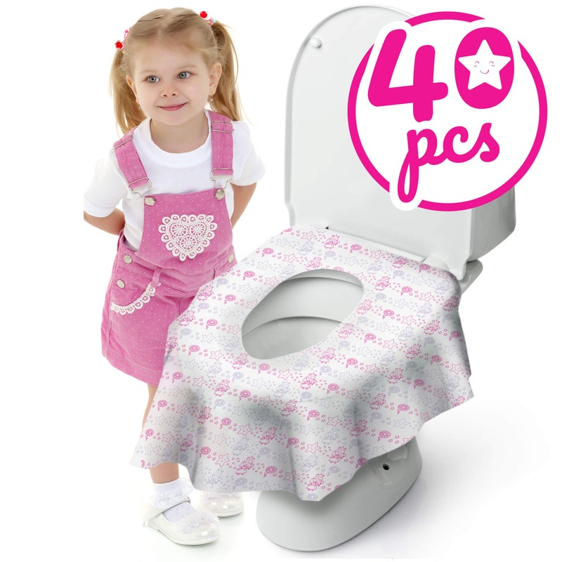 Cadily Princess Disposable Toilet Seat Cover for Kids, 40 pack, Extra Large, Waterproof and Individually Wrapped, Travel Toilet Seat Covers, Disposable Potty Liners for Toddlers Potty Training and Travel - Image 3